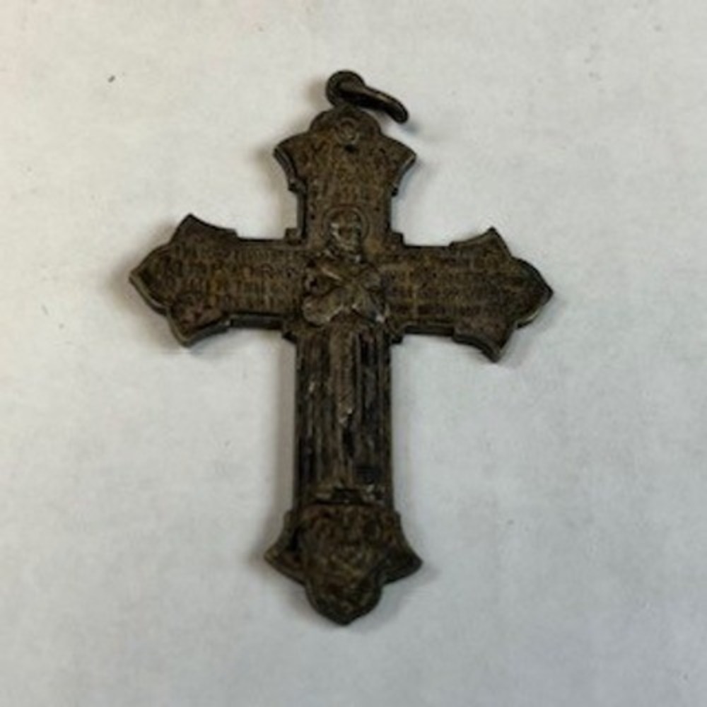 Vintage Religious Crucifix Pendant Saint Medal Metal Cross 2 Inch